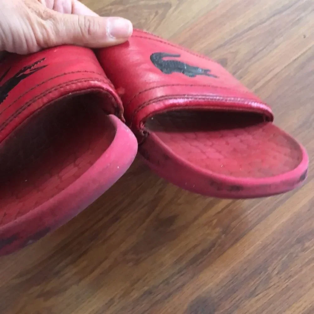 Men’s Red Lacoste slides size 8